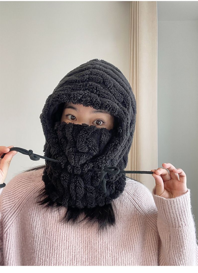 Hat Scarf Combo, Men's Cold-Proof Warm Plush Neck Warmer, Winter Ear Muffs, Face Slimming Big Head Circumference_voghion.com