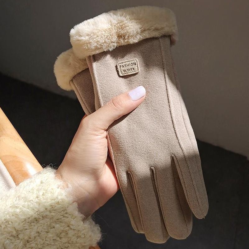 Luvas femininas para equitação, edição coreana, com veludo espesso, tela sensível ao toque à prova de frio e vento, camurça de inverno, alemãs_voghion.com