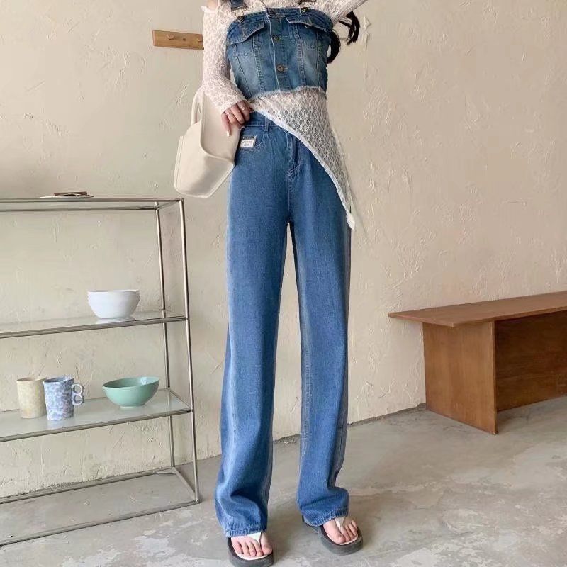 Amerikanesch Stil pummeleg MM Plus Size Jeans fir Fraen am Fréijoer an Hierscht, héich Taille, schlank Gradient riicht breet Been_voghion.com
