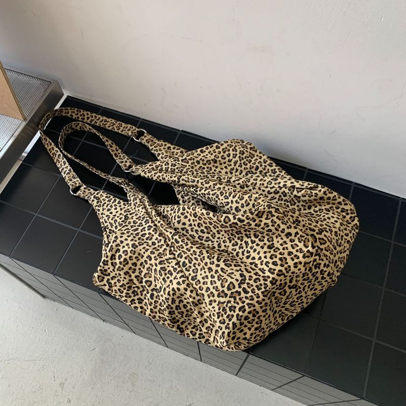 Autumn Women 2024 Single Leopard Print Large Capacity Double Shoulder Tote Canvas Crossbody Casual Cloth Bag_voghion.com
