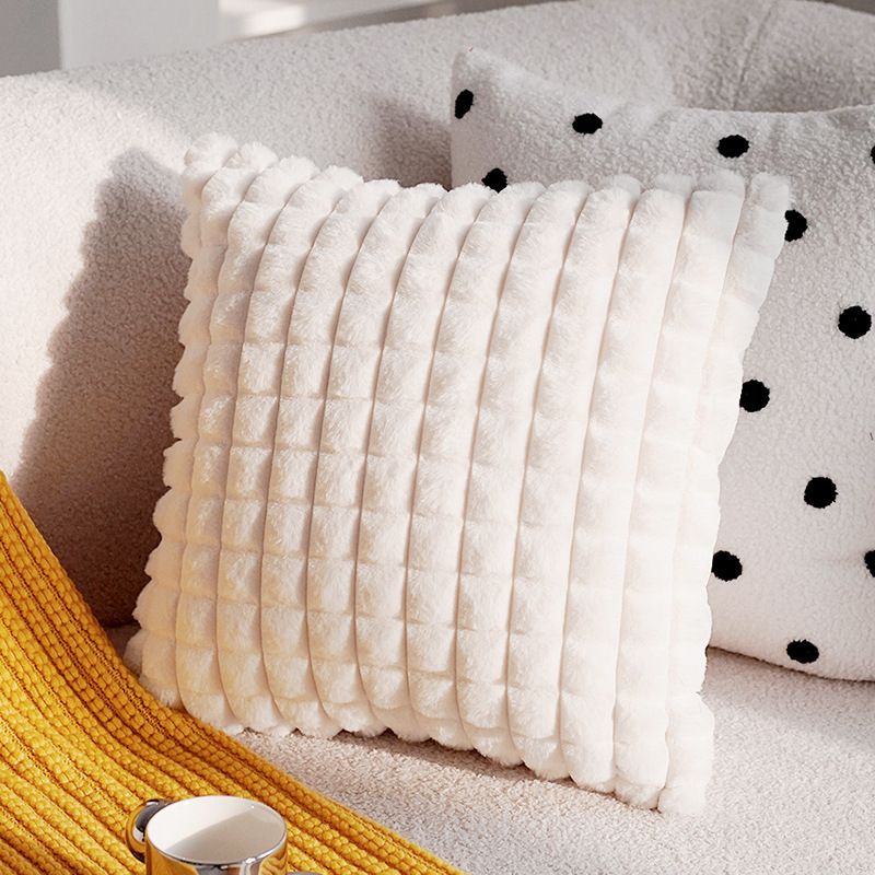 Accessori per la casa Cuscino in pelliccia di coniglio Cuscino per divano da soggiorno Federa in peluche a quadri tinta unita_voghion.com