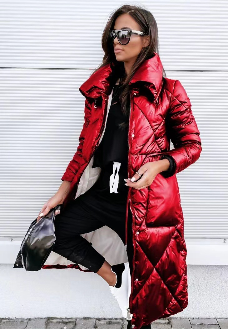 Temperament Pendler Damen Polo Halsband Down Long Sleeve Top Zipper Cotton Coat_voghion.com