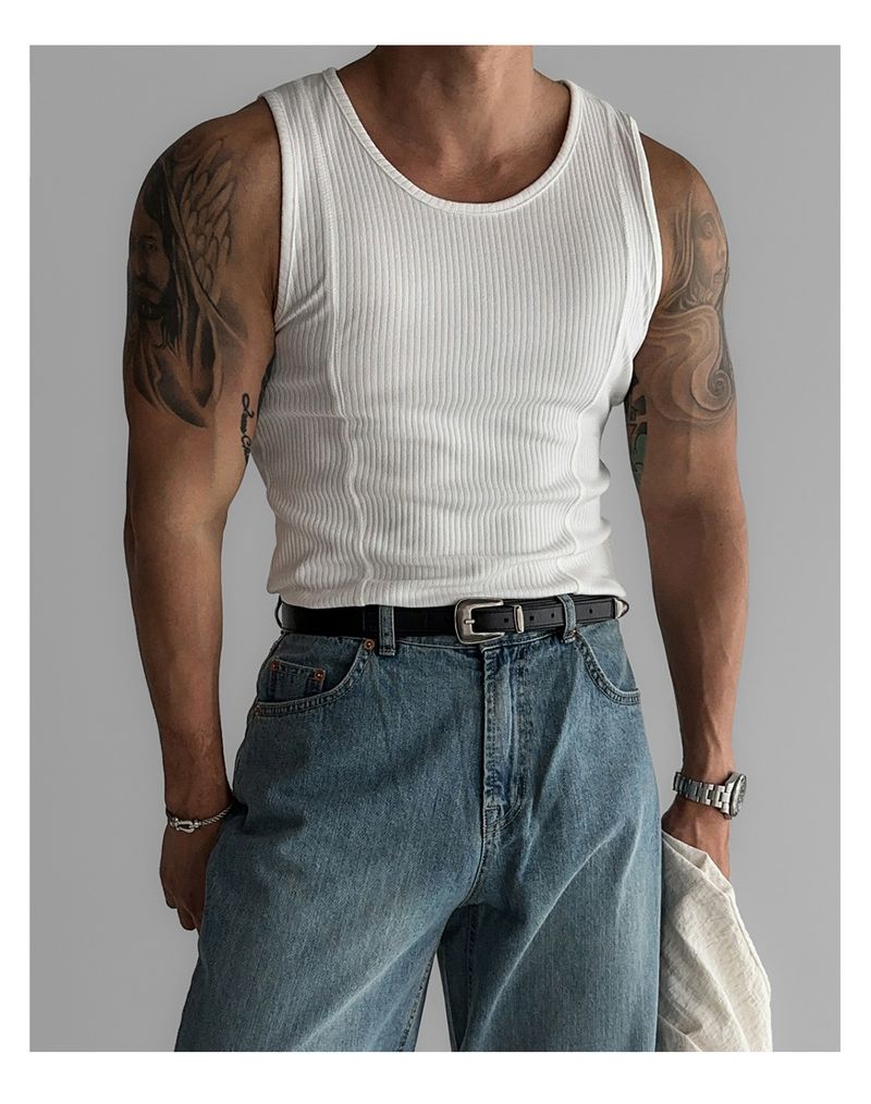 Men's Clothing Threaded Vest For Muscular Men Tight And Tall Elastic Sleeveless T Shirt Splicing Design Small Waistcoat_voghion.com