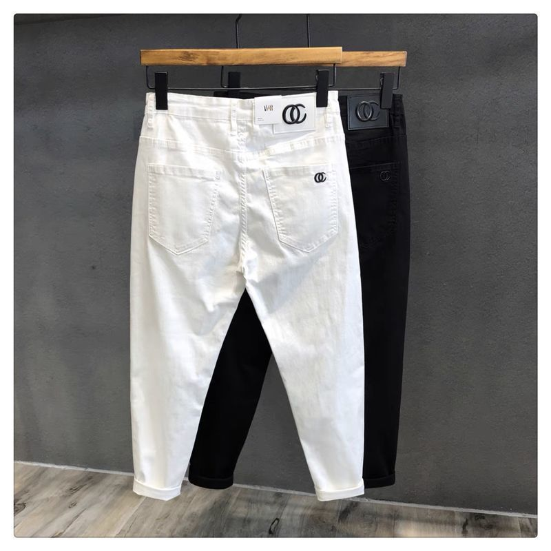 Herrenbekleidung Einfarbige High-End-Jeans für Männer Trendy Marke High-End Elastische Slim-Fit-Passform Schmal geschnitten Beliebter Online-Stil Vielseitige Freizeithose_voghion.com