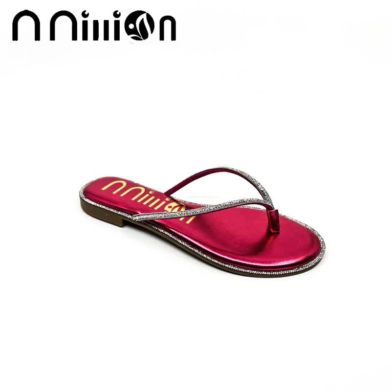 Chaussons pour femmes, ballerines pour femmes, tongs plates, célébrités d'Internet, vêtements d'extérieur, sandales à surface diamantée, pantoufles à bout rond à la mode pour femmes_voghion.com