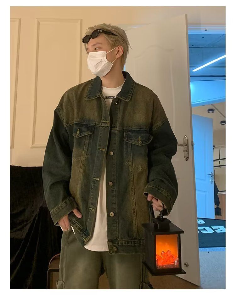 Vintage Washed Denim Jacket For Men & Women - Relaxed Fit Unisex Coat With Classic Collar & Side Pockets (M-3XL, Retro Color)_voghion.com
