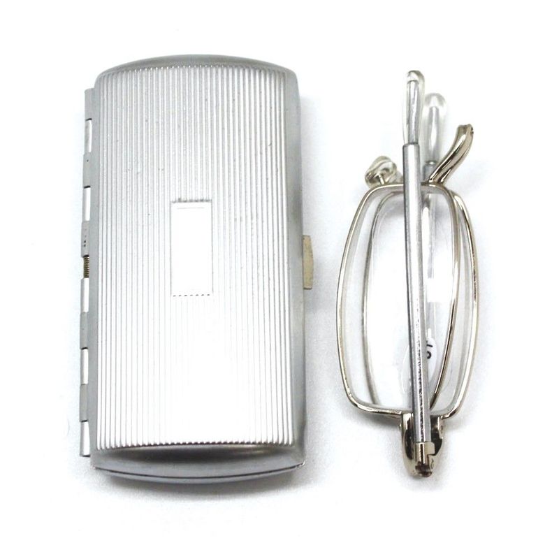 Silver-tone 2.00 Magnification Folding Reading Glasses In Metal Case_voghion.com