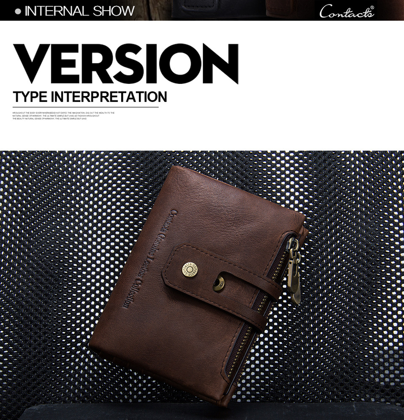 Herenportemonnee met ketting, echt leren portemonnee, RFID-blokkering, dubbelgevouwen, dubbele rits, muntvak met antidiefstalketting_voghion.com