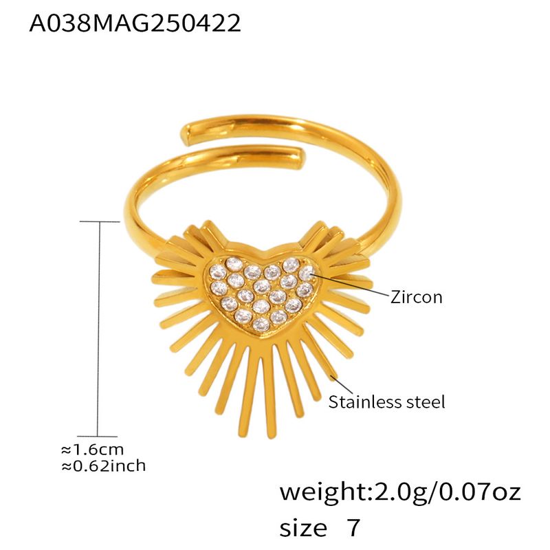 Fang Tang Personality Style Simple Sun Set Diamond Heart Ring Titanium Steel Geometric Pattern Ring For Women_voghion.com