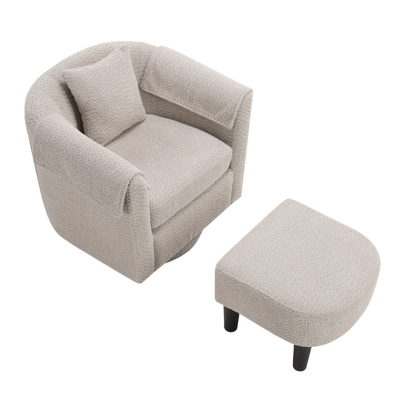 Swivel Accent Chair With Ottoman Set, Modern Chenille Barrel Armchair With Removable Back Pillow & 2 Armrest Covers For Living Room, Bedroom, Office, Gray_voghion.com