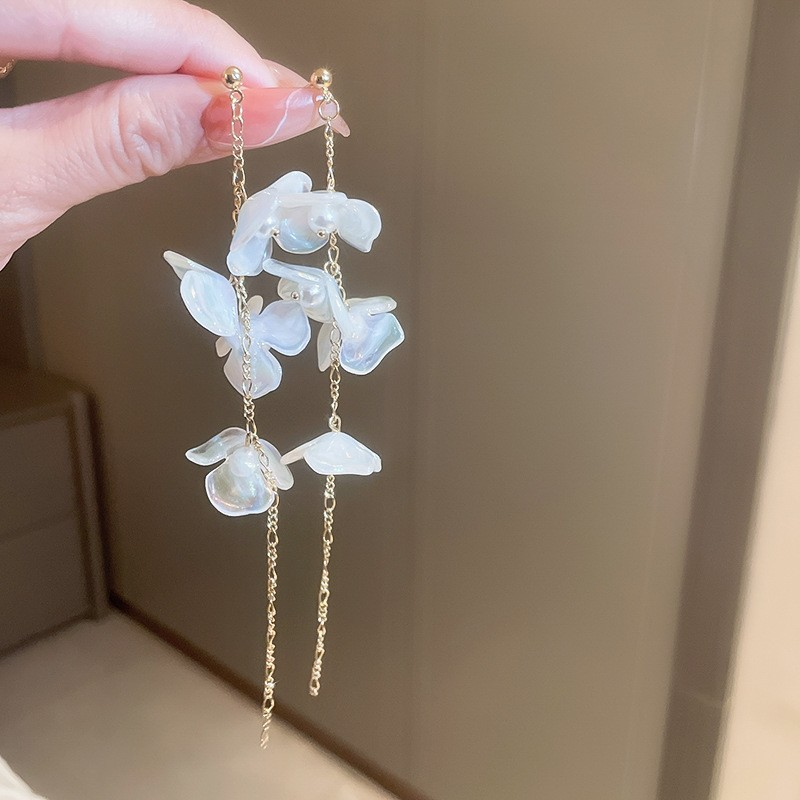 Orecchini a forma di petalo con perla e diamanti intarsiati in argento, super immortali, dolci e raffinati, stile forestale._voghion.com
