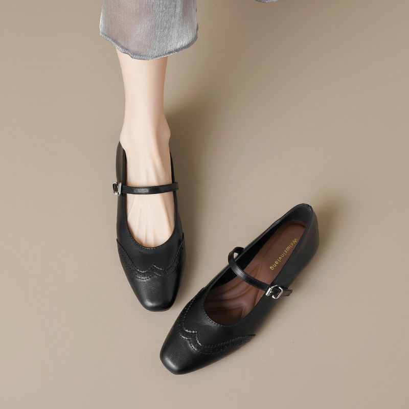 Chaussures simples pointues pour femmes, semelles plates, style rétro, style Mary Jane, chaussures de grand-mère françaises à semelles souples_voghion.com