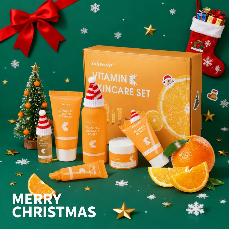 Conjunto de cuidados com a pele com vitamina C, kit completo de cuidados faciais 6 em 1 com limpador, sérum, creme, tônico, creme para os olhos e protetor solar -_voghion.com