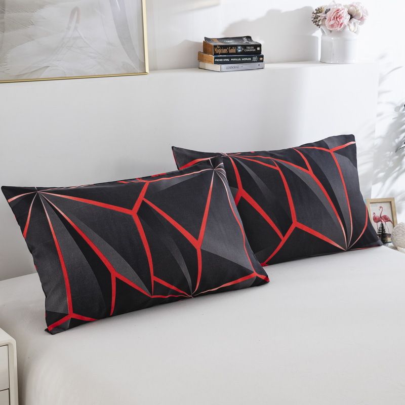 Mixed Batch Black And Red Geometric Abstract Bed Sheet Polyester 3D Printed Bedspread_voghion.com