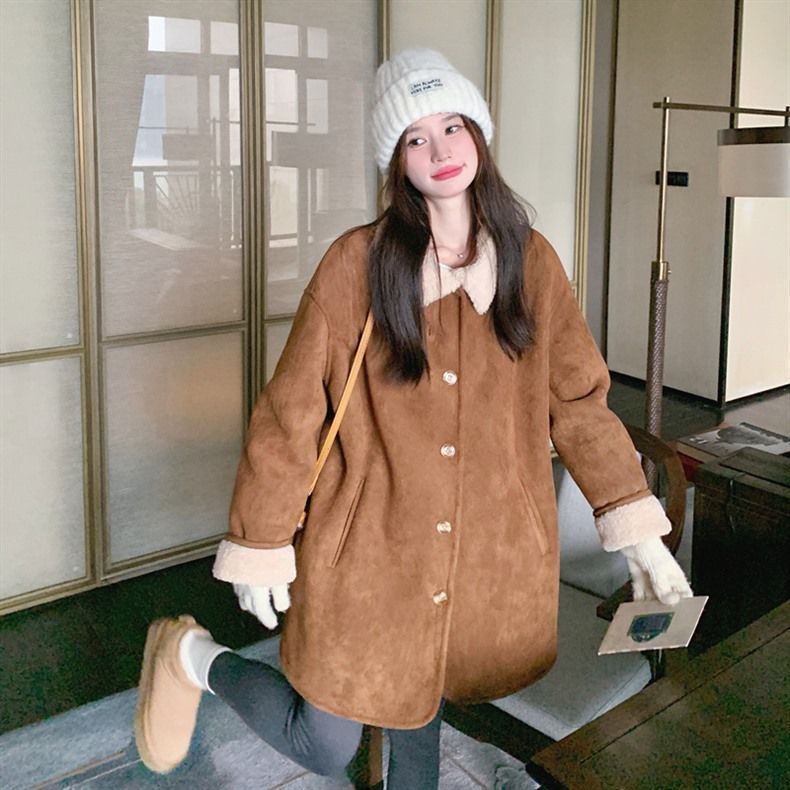 2024 Winter New Melad Coffee Color Sheepskin For Women High-end Suede Thickened Petite Coat_voghion.com