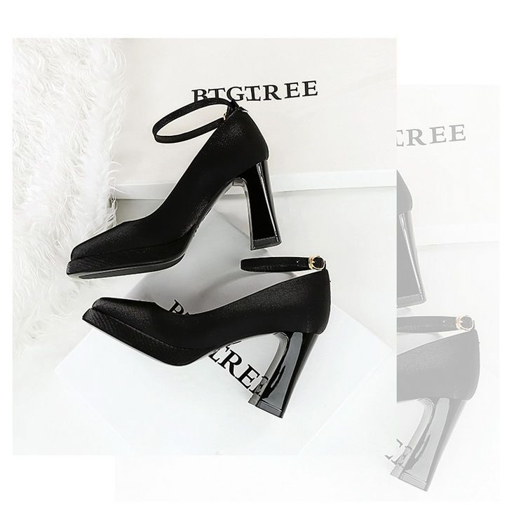 9982-K105 Style Banquet Wedding Coarse Super High Heels Waterproof Platform Silk Strap Single Shoes_voghion.com