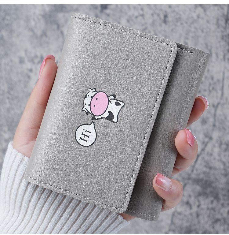 New Fresh Cute Printed Dairy Cattle Tri-Fold Snap Wallet Women's Short Wallet_voghion.com