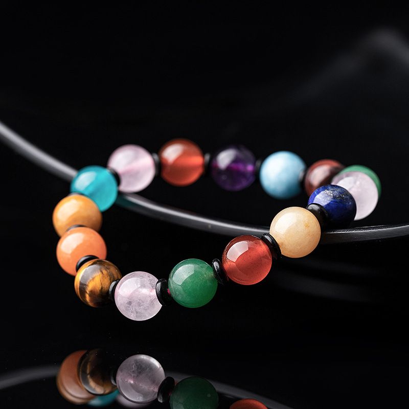 Bracelet tendance en agate naturelle multi-gemmes, cristal sept couleurs, violet, rose, vert, bleu, jaune, rouge_voghion.com