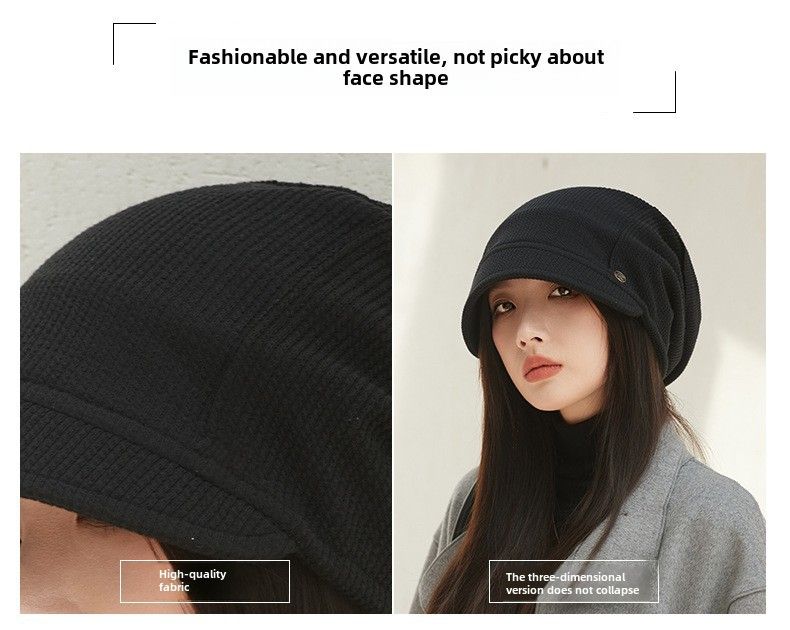 Hat Women's Spring and Autumn Thin New Japanese Style Cold Hat Shows Face Small Pullover Hat Big Head Wai Heap Hat Plain_voghion.com