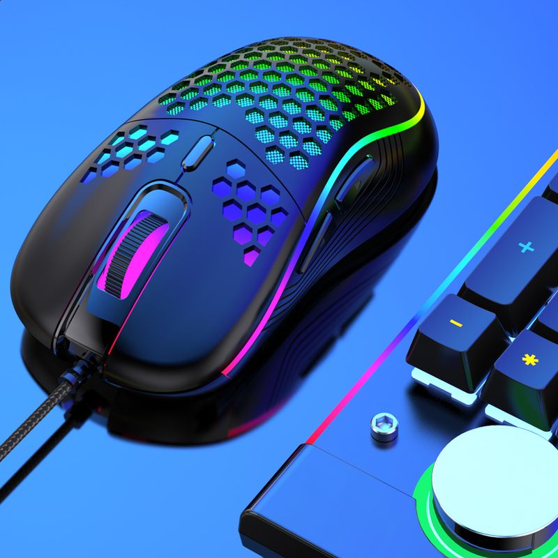Verdrahtetes Loch ausgehöhlt, leuchtende, leichte Gaming-E-Sport-Maus_voghion.com