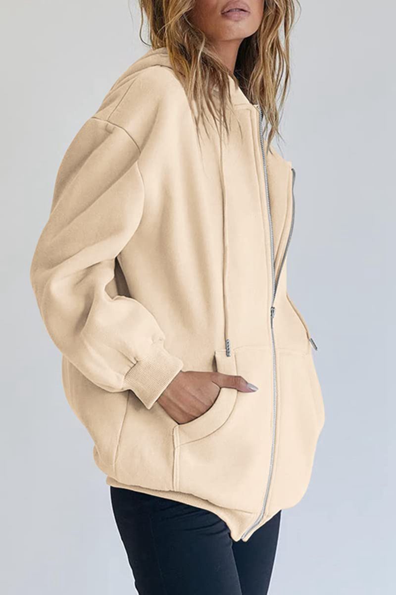 Women's Clothing Women's Cute Hooded Jacket With Drawstring - Oversized Zip-Up Sweatshirt For Teens & Girls - Cozy Fall Outerwear In Multiple Colors_voghion.com