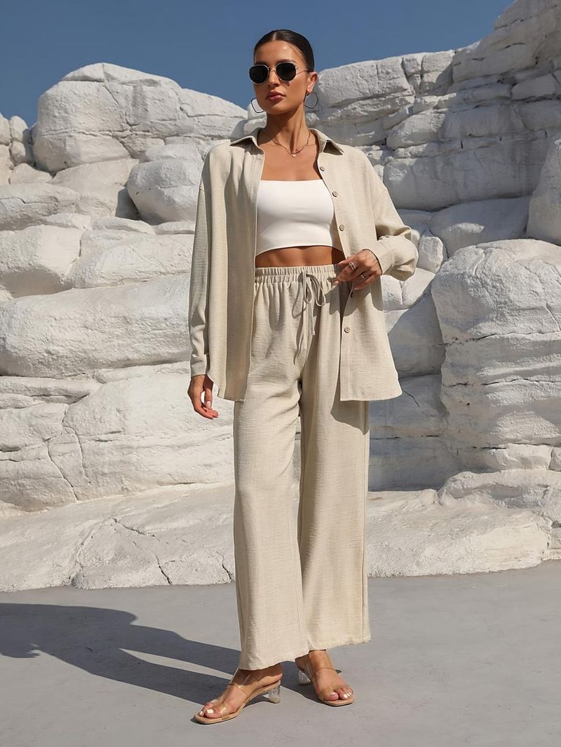 Pantaloni larghi a due pezzi da donna, modello casual_voghion.com