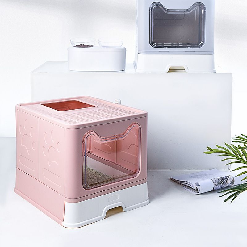 Pet Shop Komplett geschlossene, zusammenklappbare Katzentoilette mit Schublade und Einstieg von oben, große, spritzwassergeschützte Katzentoilette_voghion.com