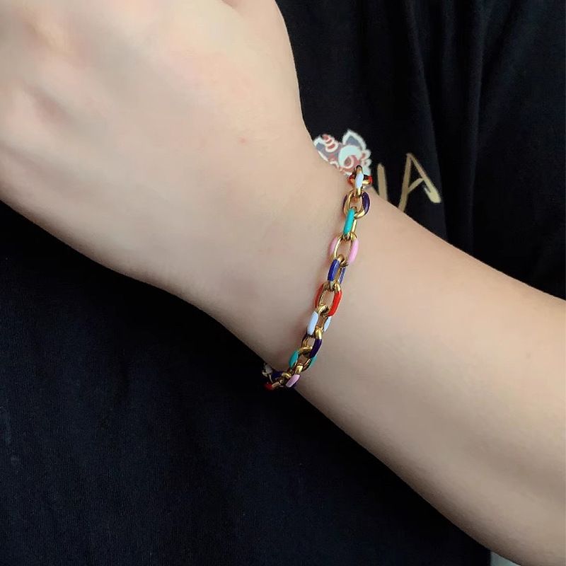Bracciale cubano colorato in acciaio al titanio con goccia d'olio per donna, design unico, leggero, di alta qualità, gioiello per coppia_voghion.com