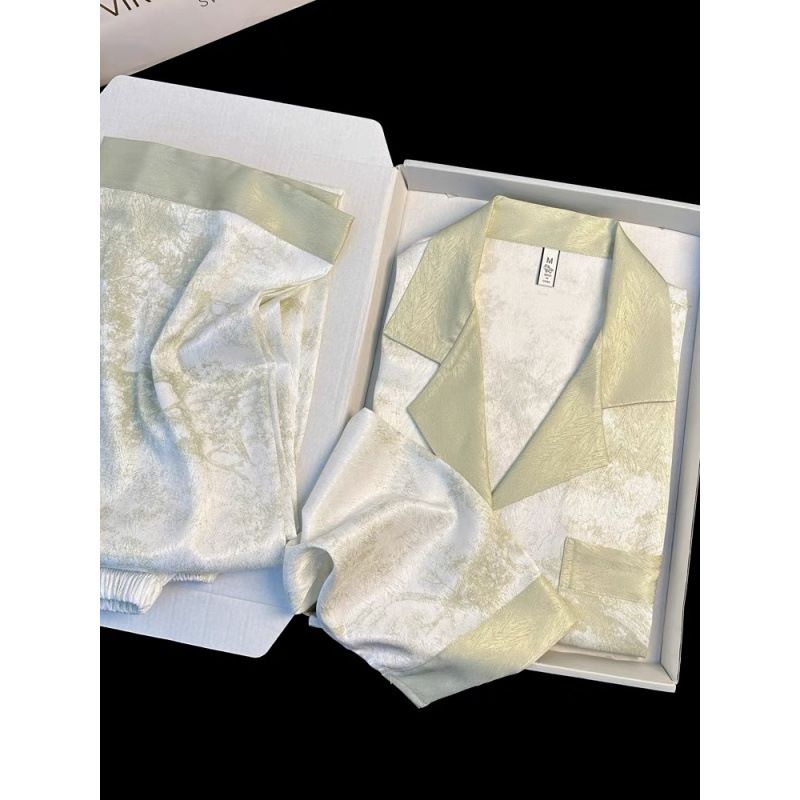 2025 Neue High-End-Nachtwäsche: Langarm-Dünnversion für Damen im Frühling und Herbst, zweiteiliges Heimkleidungsset aus Seide_voghion.com