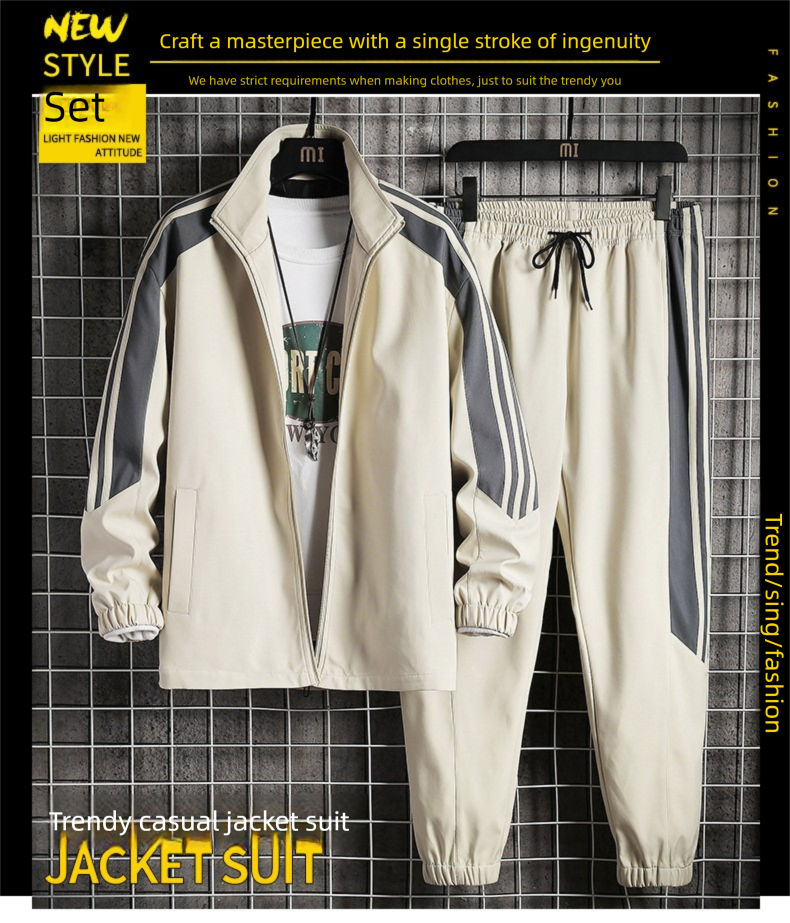 Spring And Autumn High-end Pure Cotton Sports Men's Korean Style Trendy Sweatshirt Casual Loose Two-piece Set_voghion.com