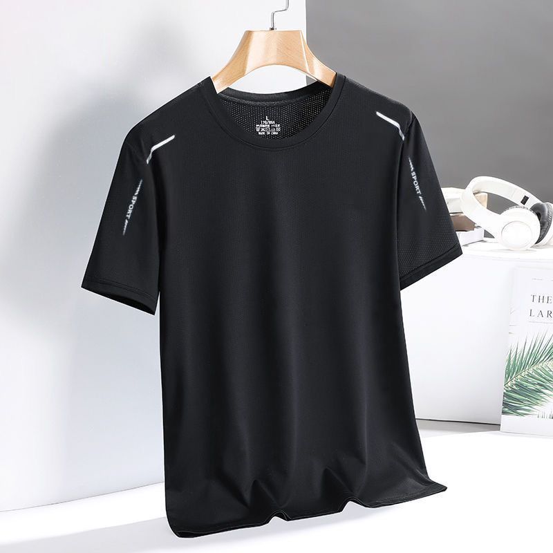 Short summer ice silk casual trendy brand half sleeved T-shirt top base shirt men's clothing_voghion.com