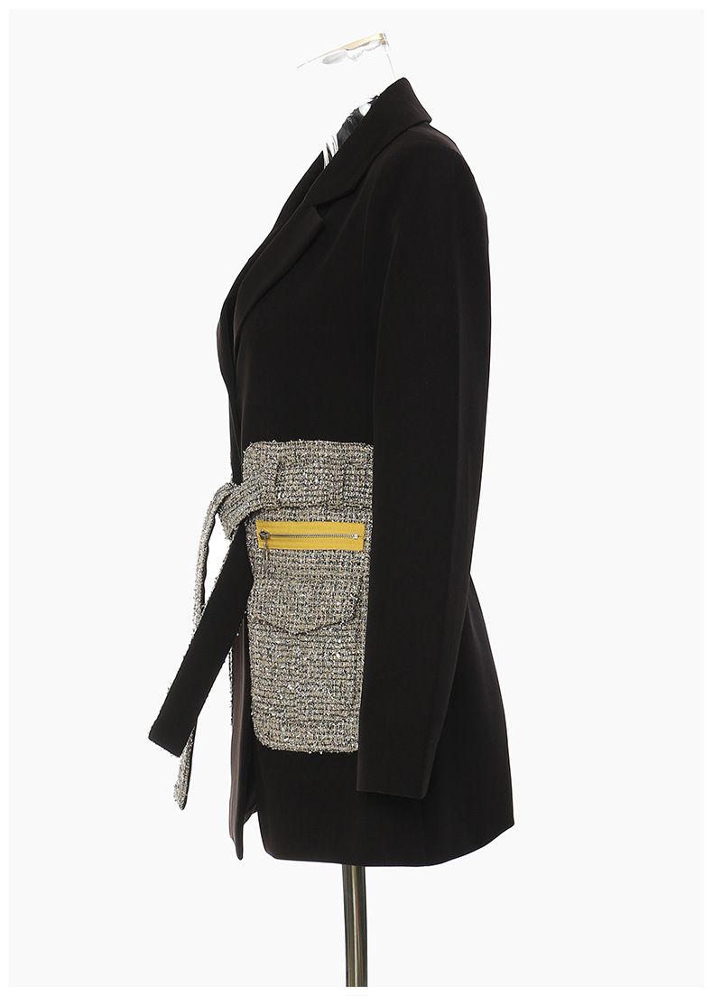 Damenbekleidung Mode Spezialmaterial Auffällige mittellange Anzugjacke_voghion.com