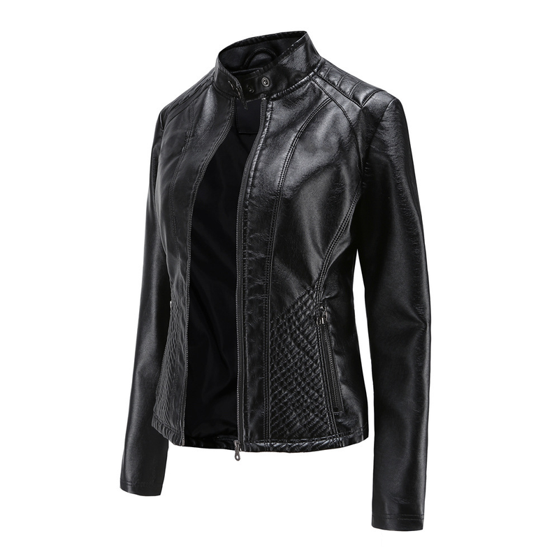 Giacca da motociclista a maniche lunghe, giacca casual in pelle da donna_voghion.com