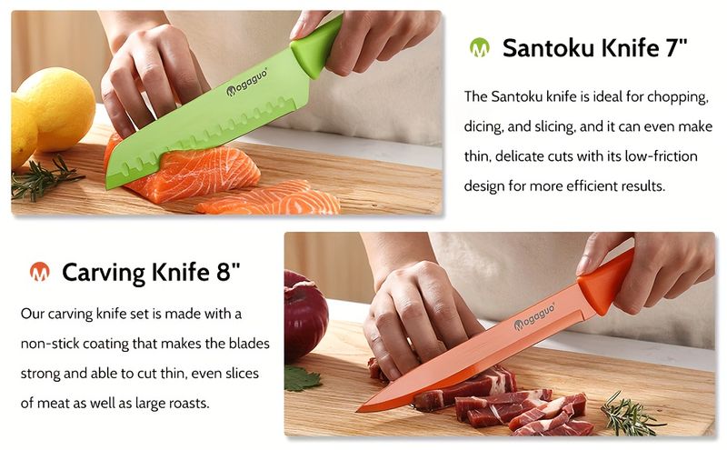 Professional Kitchen Knife Set 14pcs Rainbow Dishwasher Safe Sharp Stainless Steel With Sheaths Non Stick Blade Guards_voghion.com