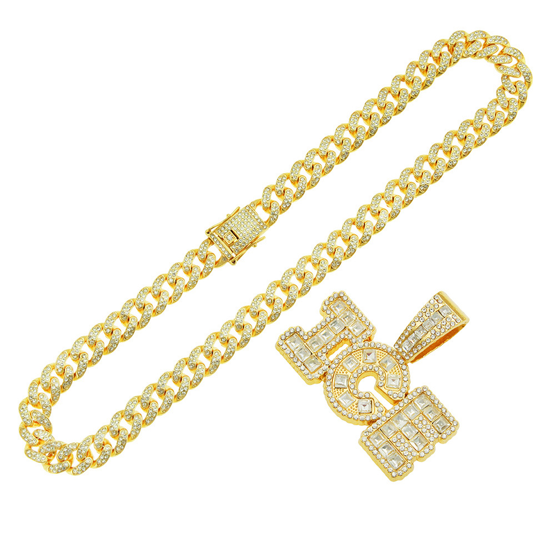 Erkekler Kadınlar Hip hop Mektup BUZ Kolye Kolye Ile 13mm Küba Zincir Hiphop Buzlu Out Bling Kolye moda Charm takı_voghion.com