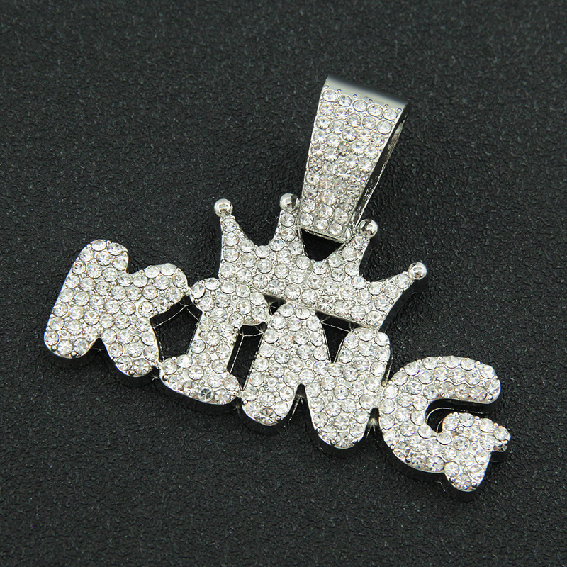 Men Women Hip Hop Crown with KING Pendant Necklace 13mm Crystal Cuban Chain Iced Out Bling Hiphop Necklaces Fashion Jewelry_voghion.com