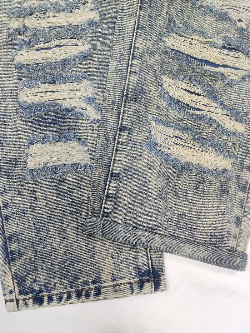 Premium Plus Size Herenjeans - Vintage Distressed Washed Skinny Fit Rechte Spijkerbroek Voor Urban Streetwear_voghion.com
