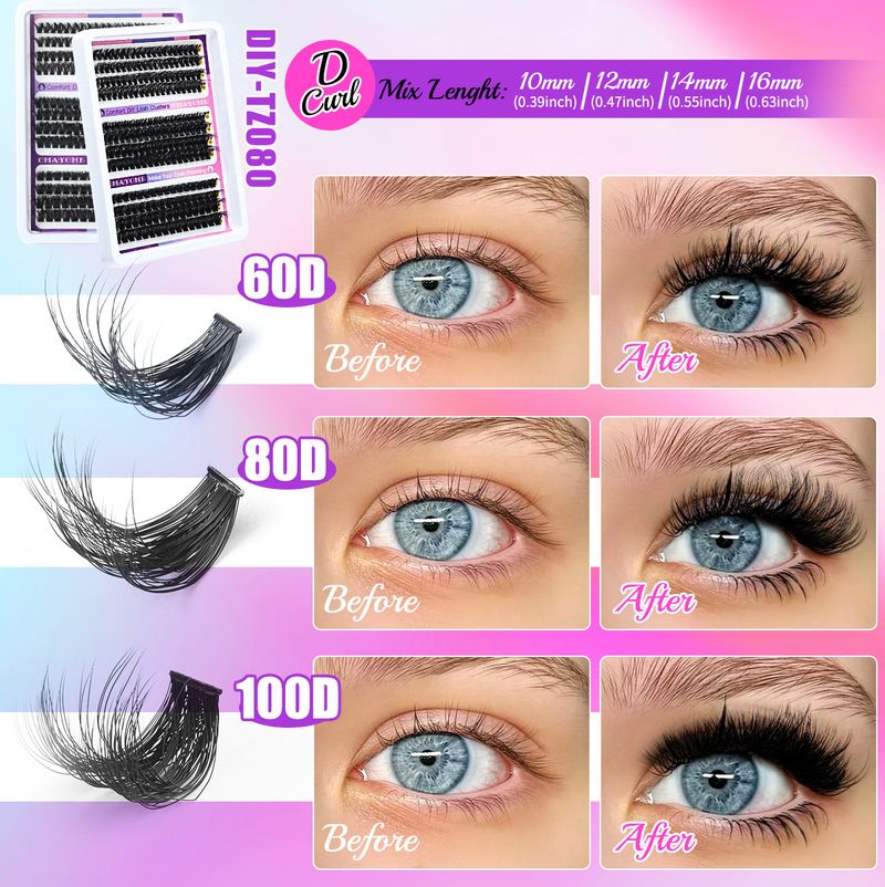Cluster Thick False Eyelashes, Single - Cluster Natural D - Curl Hot Melt Stem, Fluffy DIY Segmented Mixed Lashes_voghion.com