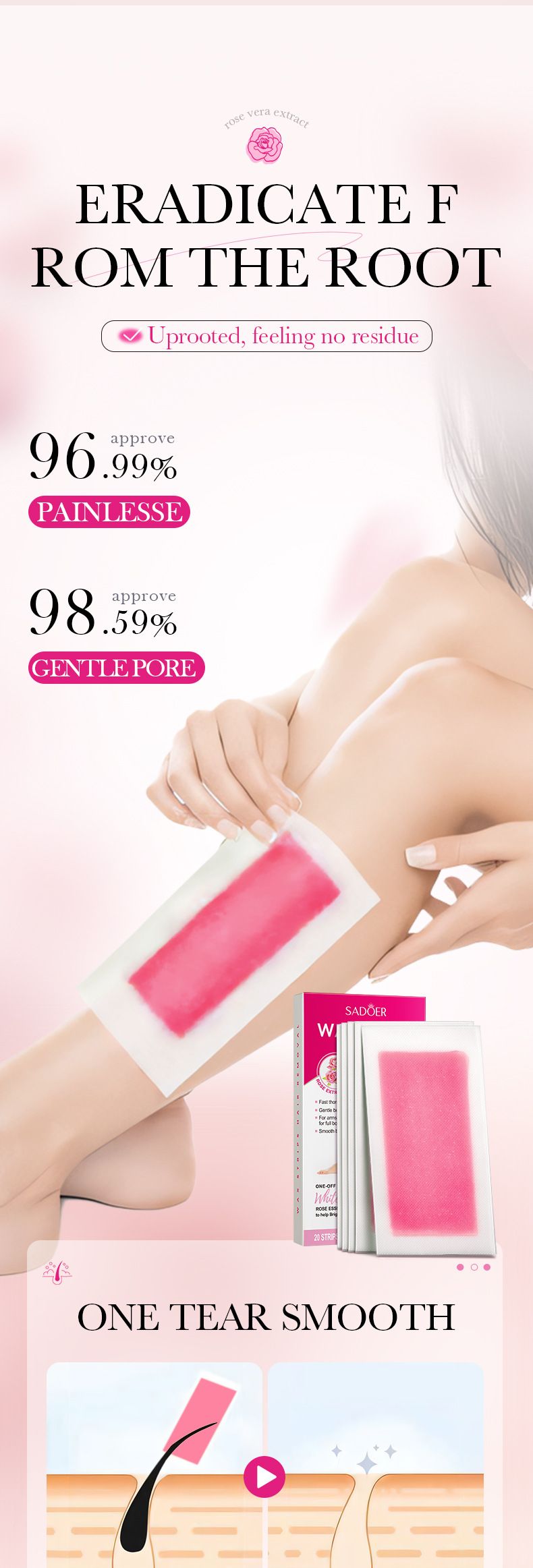 Aloe Vera Carta Cerata Depilatoria Double Sided SADOER Peli delle Ascelle Peli delle Gambe Peli del Corpo Depilazione Crema Depilatoria_voghion.com