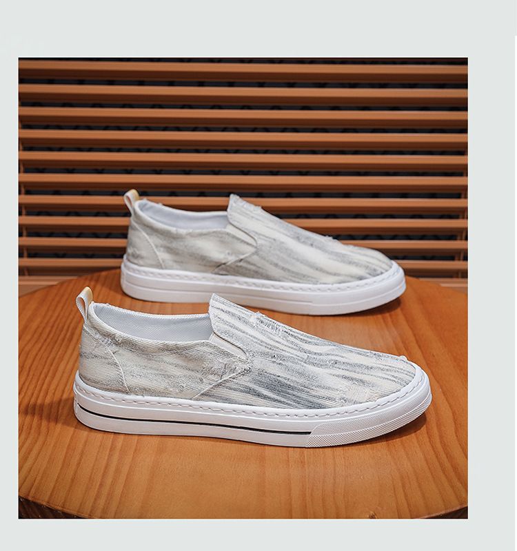 Tênis casuais masculinos de lona respirável, novos, versáteis, planos e sem cadarço, calçados da moda para o verão_voghion.com