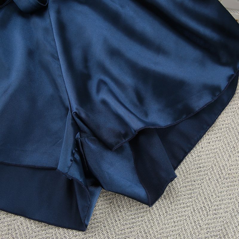 Women's Sleepwears New Underwear Shorts Nightgown Three Piece Set Silk Home Clothes Spring Satin Feather Pajamas_voghion.com