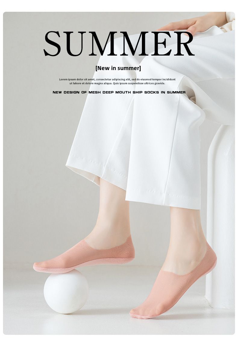 Summer thin ice silk socks women's mesh socks breathable solid color boat Socks seamless shallow mouth all-match socks women's invisible socks_voghion.com