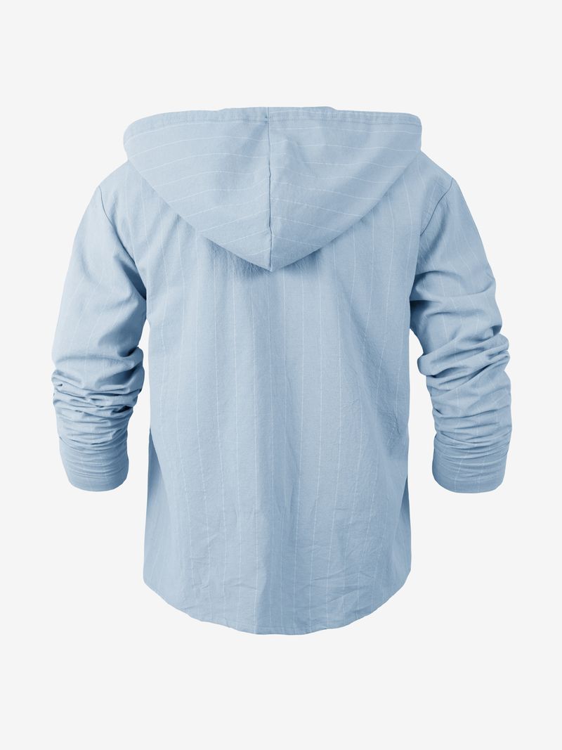Camicia casual a maniche lunghe con cappuccio e bottoni, nuova, in cotone e lino, a righe, da uomo_voghion.com