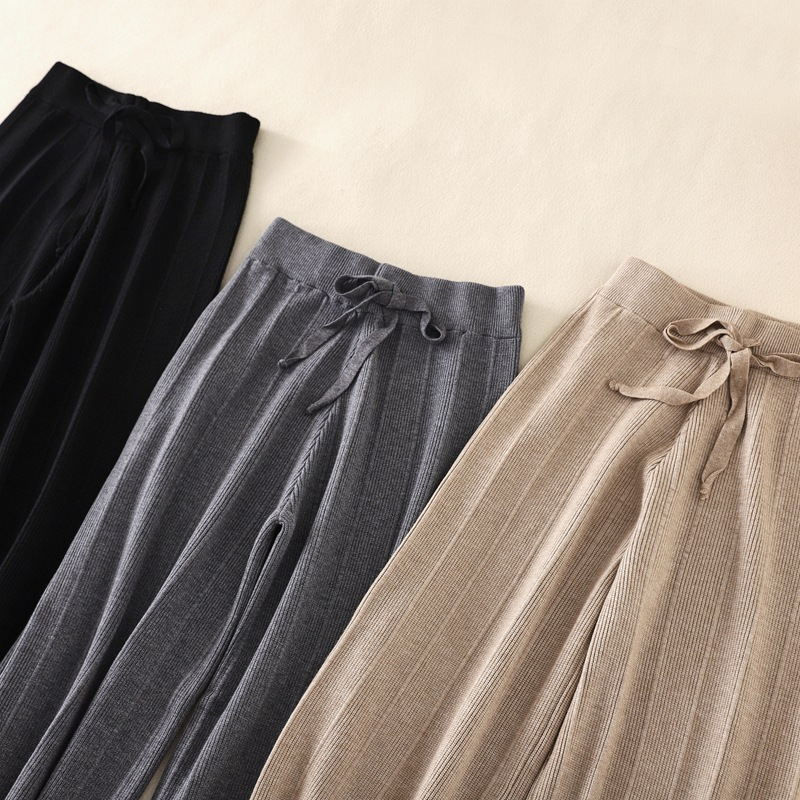 Dameskleding dikke wijde broek dames herfst en winter hoge taille losse verticale gevoel rechte casual lange broek losse verticale strepen_voghion.com
