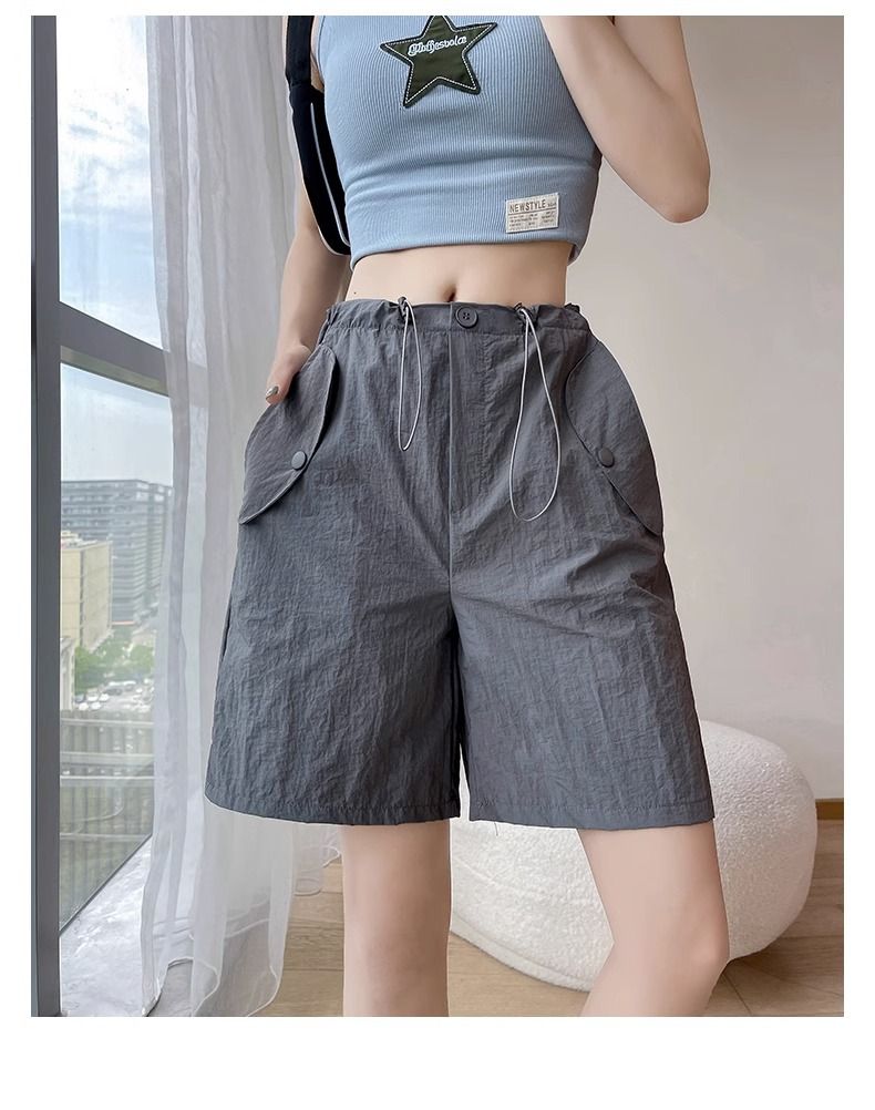 Pantaloncini da lavoro rosa da donna, estivi, larghi, sottili, ad asciugatura rapida, casual, a vita alta e gamba larga, cinque quarti_voghion.com