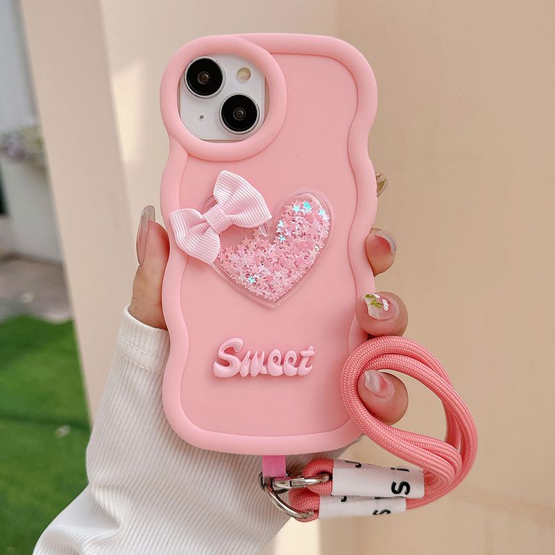 Roztomilý 3D tekutý písek s láskou a srdcem, kudrnatý silikonový měkký kryt na telefon pro iPhone 11 12 13 14 15 Pro Max XS XR 7 8 Plus SE zápěstí_voghion.com