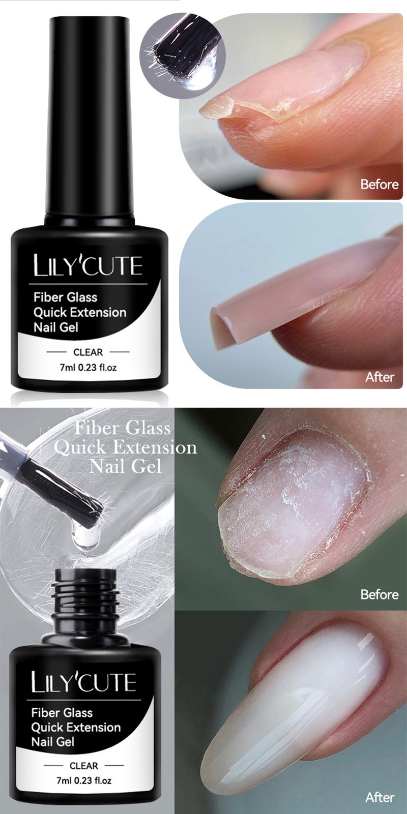 Nagelfaser-Verlängerungsflüssigkeit mit Glasfaserfaden – papierloser UV-Gel-Extender | No-Form-Nagelverlängerungsset für starke und flexible Nägel_voghion.com