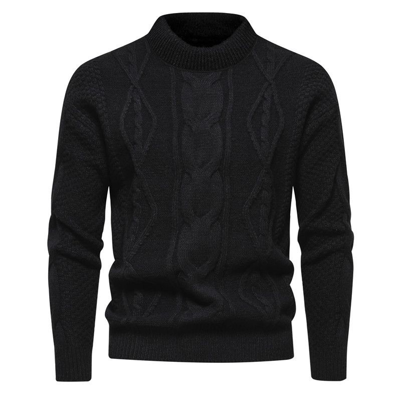 Maglione retrò da uomo in maglia - Pullover girocollo in misto cotone autunno-inverno con motivo jacquard, vestibilità slim casual a maniche lunghe_voghion.com
