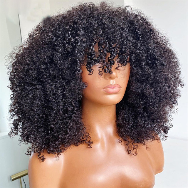 Peluca rizada afro rizada, cabello humano, pelucas cortas para mujer, cabello humano 250 % natural y suave, pelucas de cabello brasileño 4B 4C, completamente hechas a máquina_voghion.com