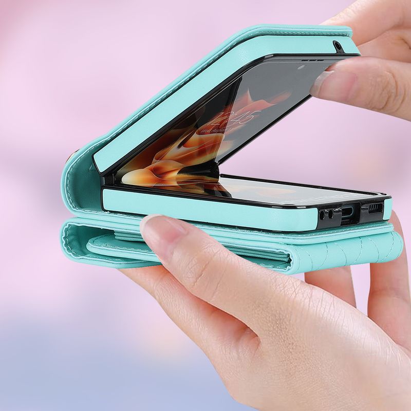 Suitable for the new Samsung ZFlip3 oblique organ mobile phone case folding ZFlip4 small fragrance ring mobile phone leather case_voghion.com
